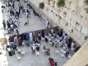 A view from above: People praying at the Western (Wailing) Wall